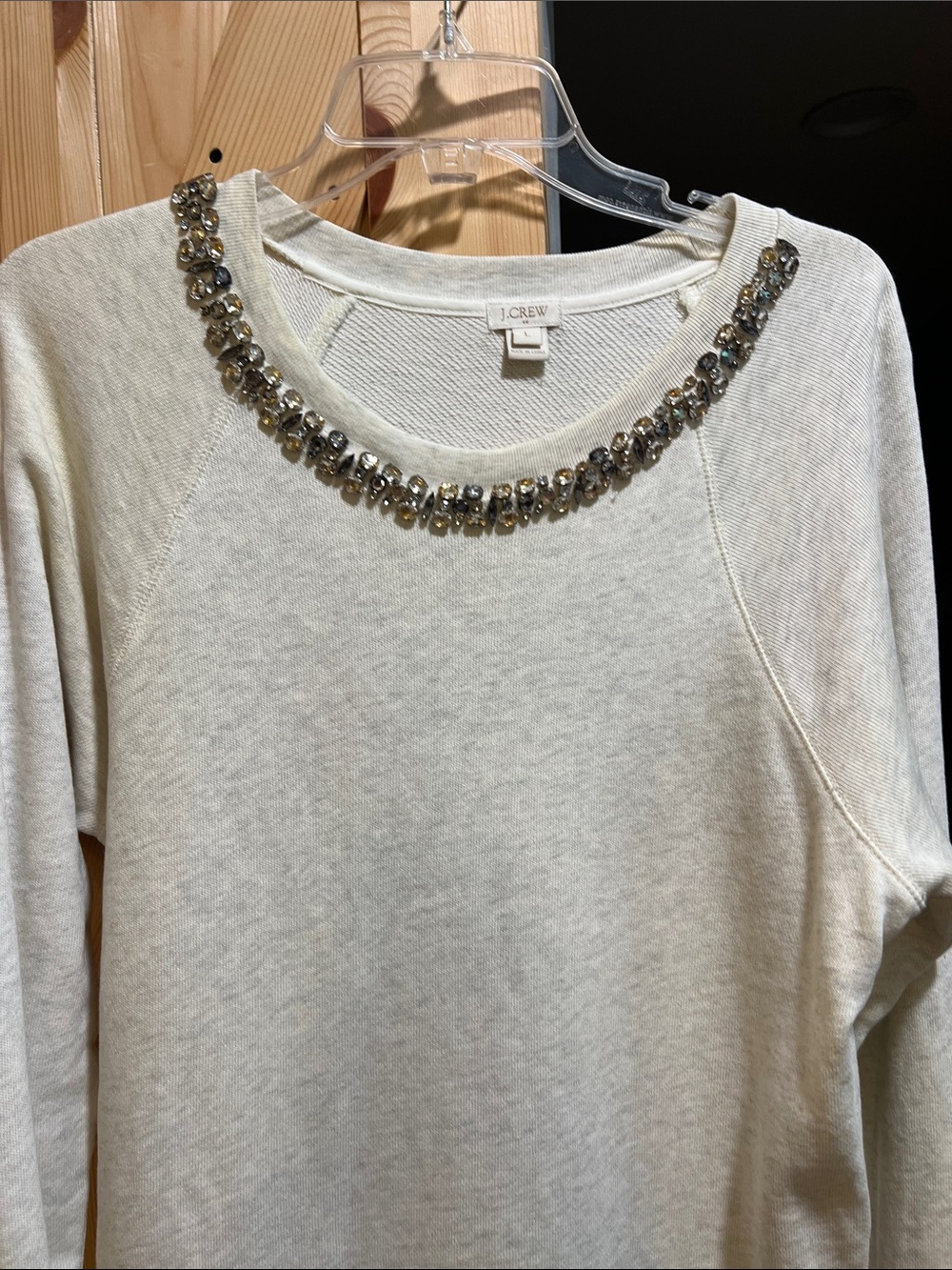 J. Crew Cream Jeweled-Neck Sweatshirt size large